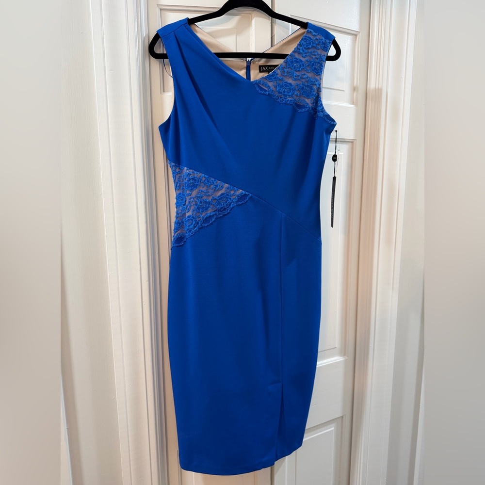 JAX Royal Blue Lace-Accent Midi Dress